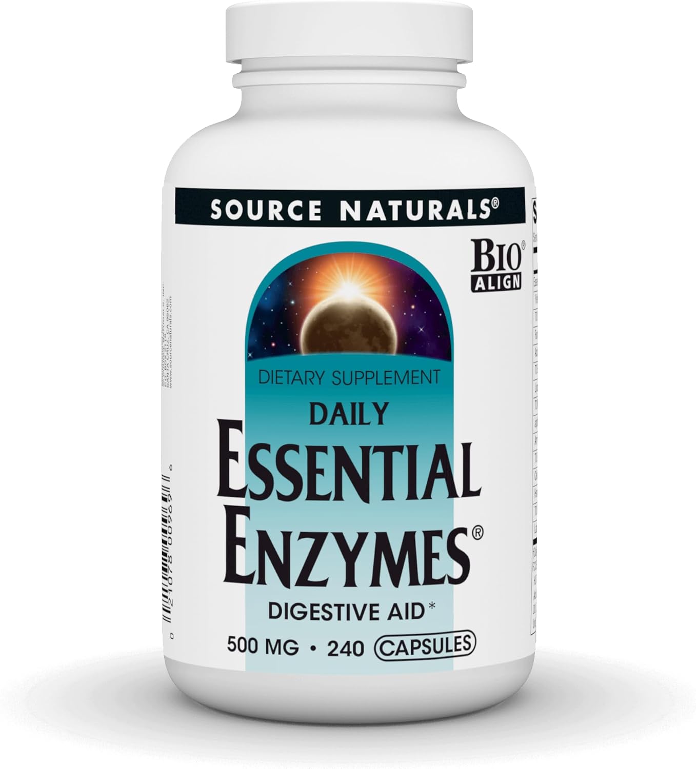 Source Naturals Essential Enzymes 500mg, Bio-Aligned Multiple Enzyme Supplement Herbal Defense for Digestion, Gas, Constipation & Bloating Relief - Digestive Aid* - 360 Capsules, 360 Servings