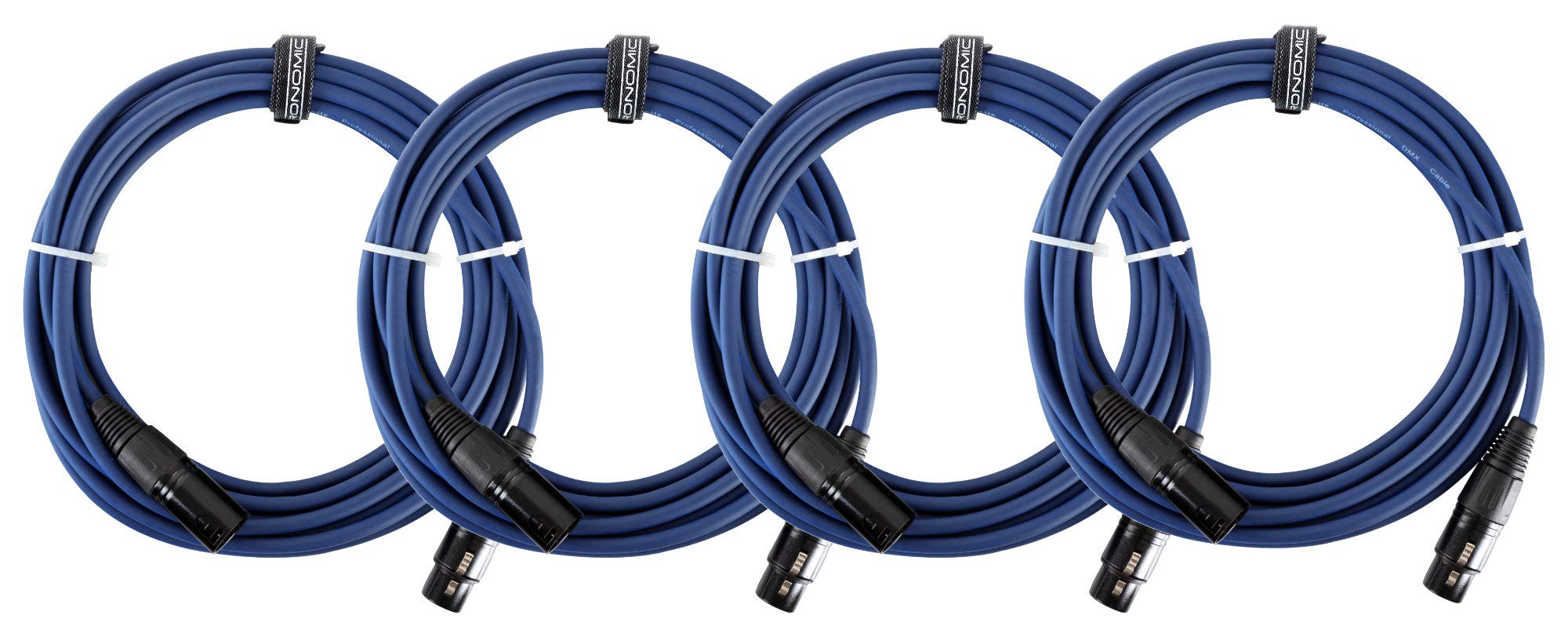 Pronomic 4er Set Stage DMX3-5 DMX-Kabel 5 Meter (zur Verkabelung von Lichteffekten, Goldkontakte, Mantelfarbe: Blau, XLR Male zu XLR Female)