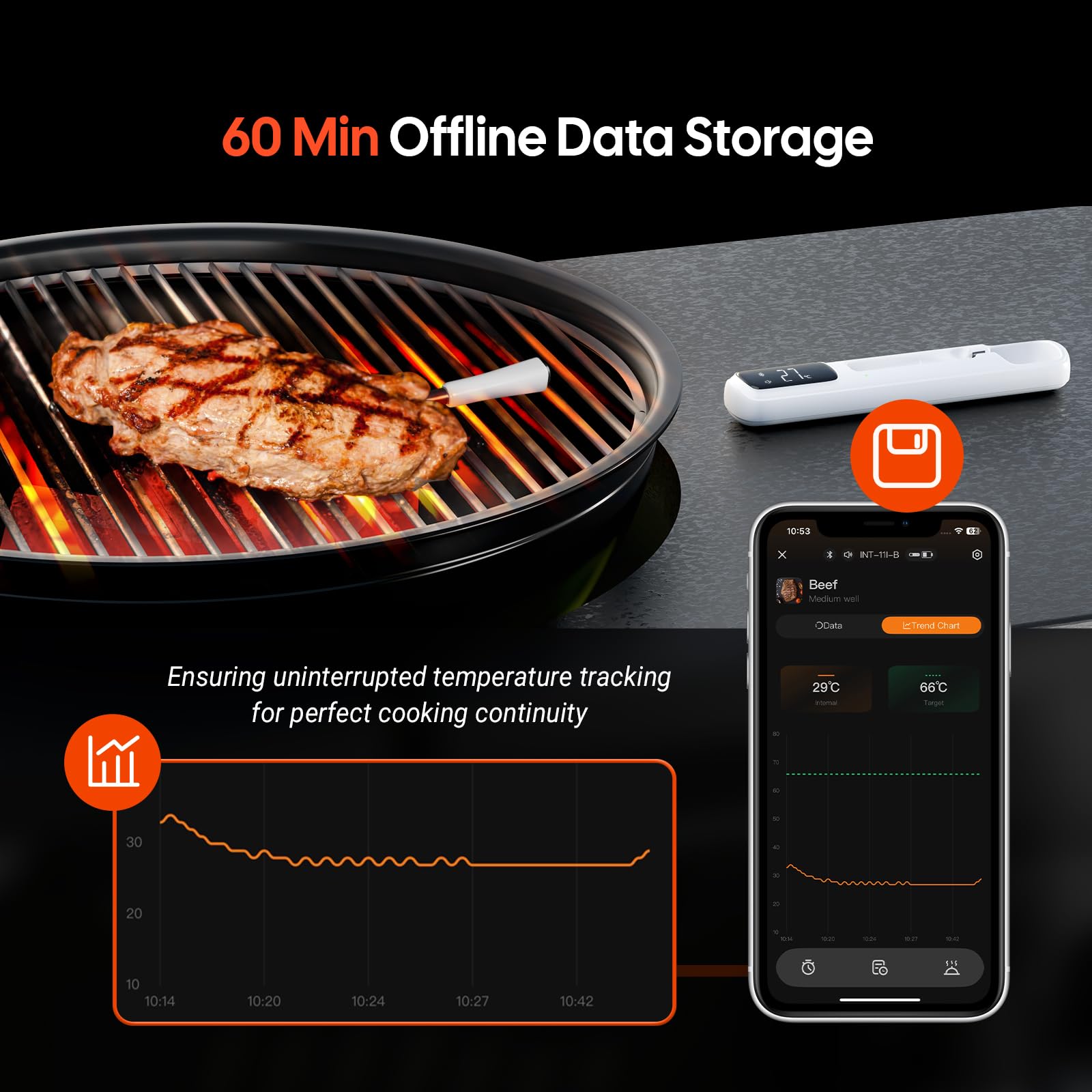 INKBIRD Termometro per Carne Wireless Bluetooth 5.4 305m IP67 Impermeabile