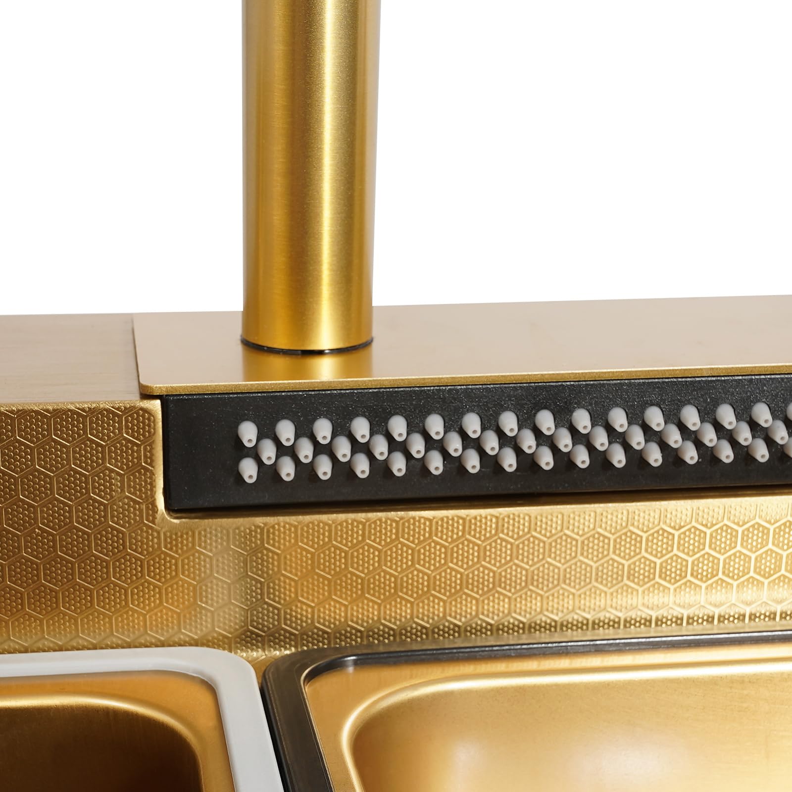Spülbecken Küche, Kitchen Sink Modern Edelstahl Küchenspüle Wasserfall, Drei Wasserauslaufmodi, Multifunktionale spülbecken mit Ausziehbarer Wasserhahn und Entwässerungskomponente (Gold)