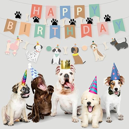 Vista 20 de Cartel con temática de perro feliz cumpleaños, decoración colorida para niños, bebés, perros, suministros de fiesta de cumpleaños Perro