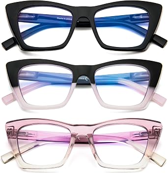3 Pack Style Reading Glasses for Women Blue Light Blocking Computer Cat eye Readers with Spring Hinge