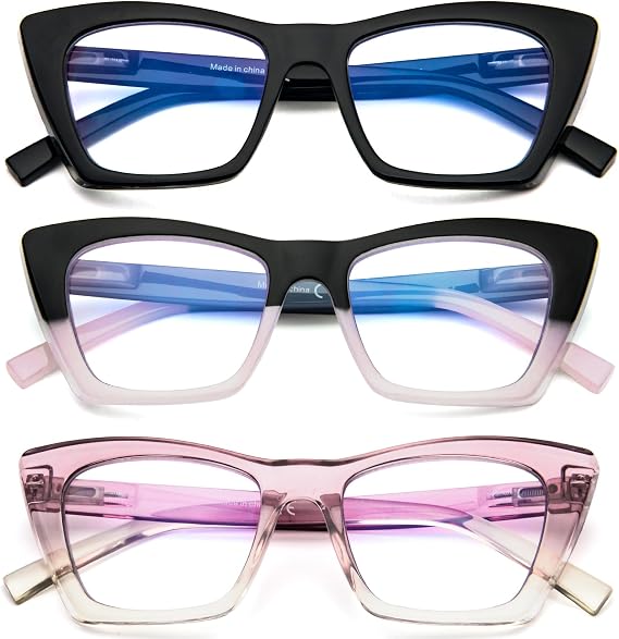 3 Pack Style Reading Glasses for Women Blue Light Blocking Computer Cat eye Readers with Spring Hinge