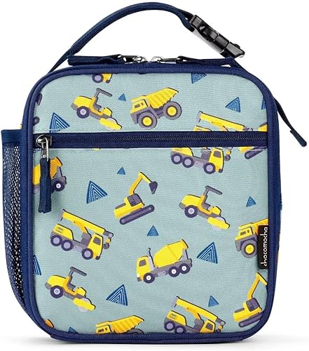 Choco Mocha Lonchera para niños, para la escuela, bolsa de almuerzo con vehículo de ingeniería para niños pequeños, color gris