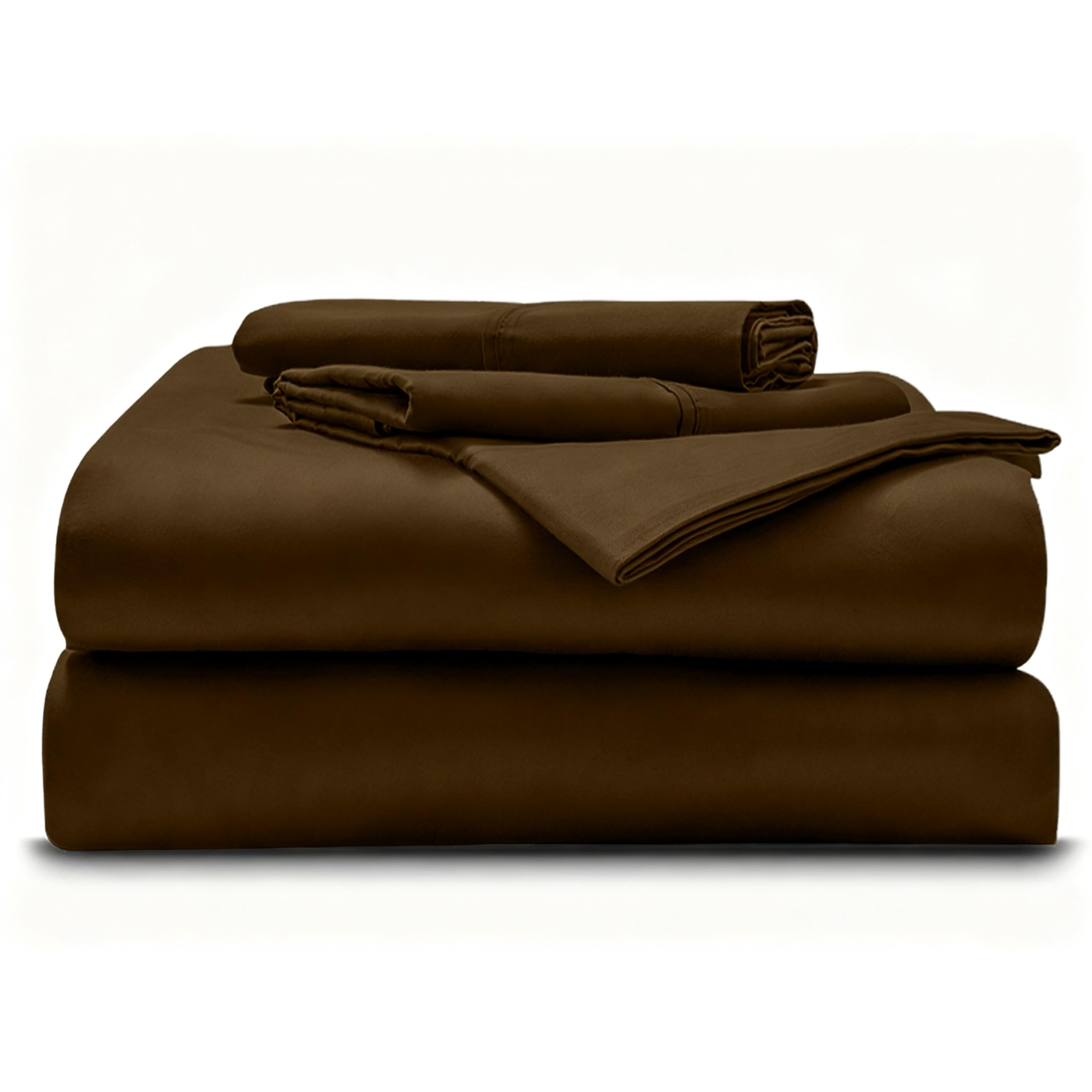Eastern King - 76" x 80" Size Luxury 600 Thread-Count 100% Egyptian Long Staple Cotton Sheets Set Sheet Set Soft &amp; Silky Sateen Weave 21" Extra Deep-Pockets - Eastern King, Chocolate