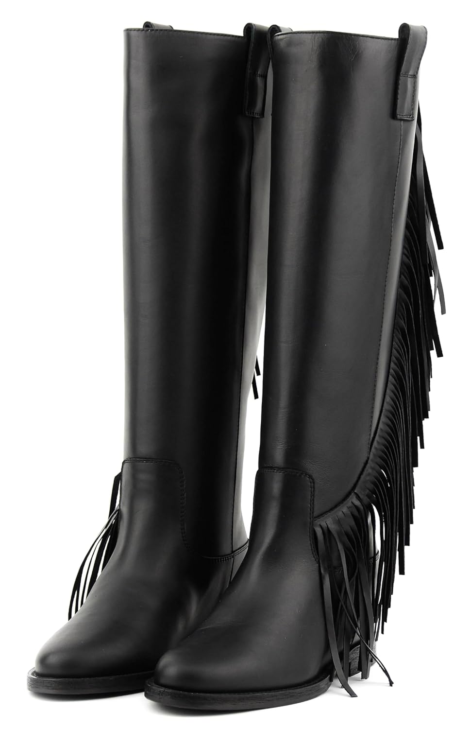 SOVANYOU Knee High Boots Women Fringe Leather Boots for Women Flat Rounded Toe Boot