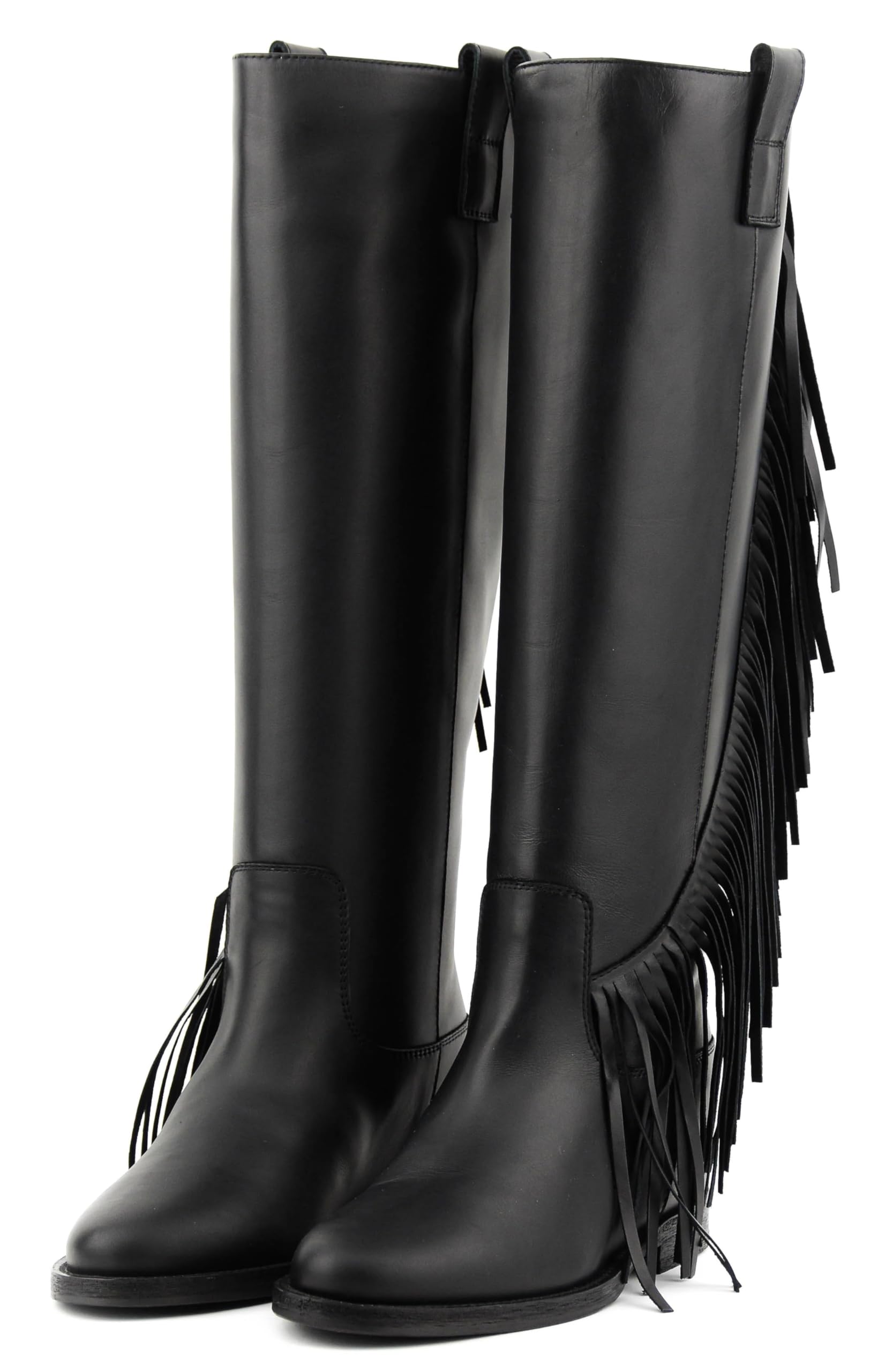 SOVANYOU Knee High Boots Women Fringe Leather Boots for Women Flat Rounded Toe Boot
