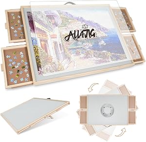 ALL4JIG 1500 Pieces 2-in-1 Tilting & Rotating Puzzle Board for Adults Gifts, Wooden Jigsaw Puzzle Table with 4 Drawers, Portable Puzzle Table with Lazy Susan and Cover, 24.53" x 33.19"