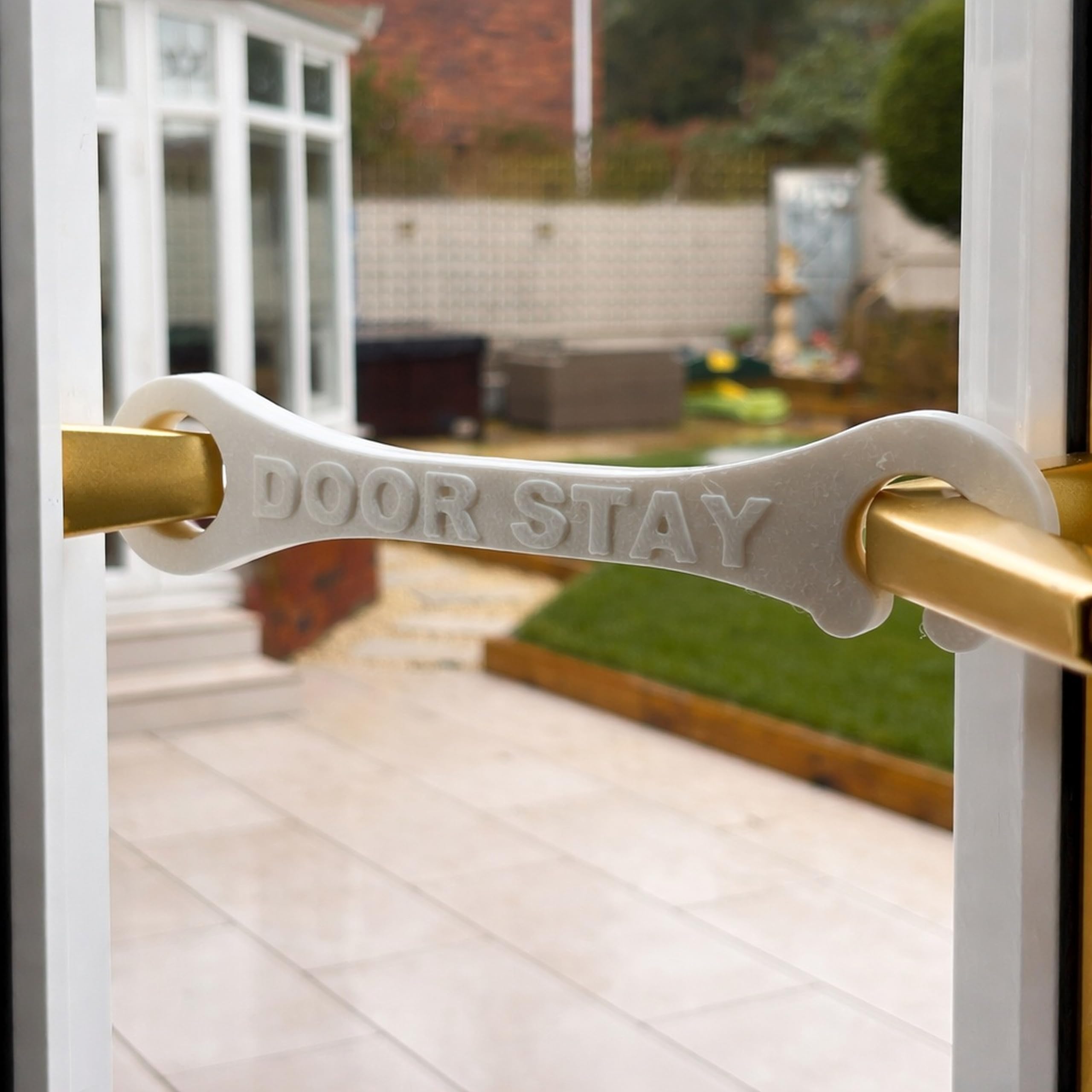 Hold Open Patio Door Holder – French Door Stay Restraint – For Cats & Dogs – Ventilation Aid – Creates Controlled 18–20 cm Opening (White)