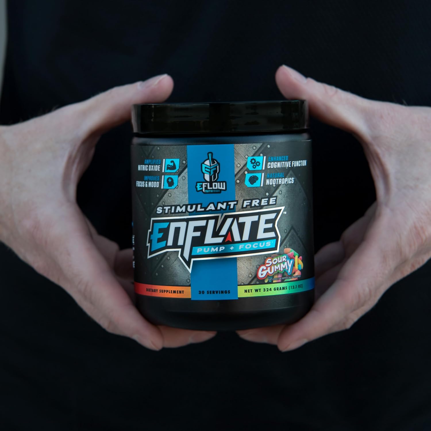 eFlow Nutrition Enflate Stimulant Free Preworkout Supplement - Pump and Focus Nootropic Pre Workout Powder to Boost Focus for Men & Women - Sour Watermelon (30 Servings)