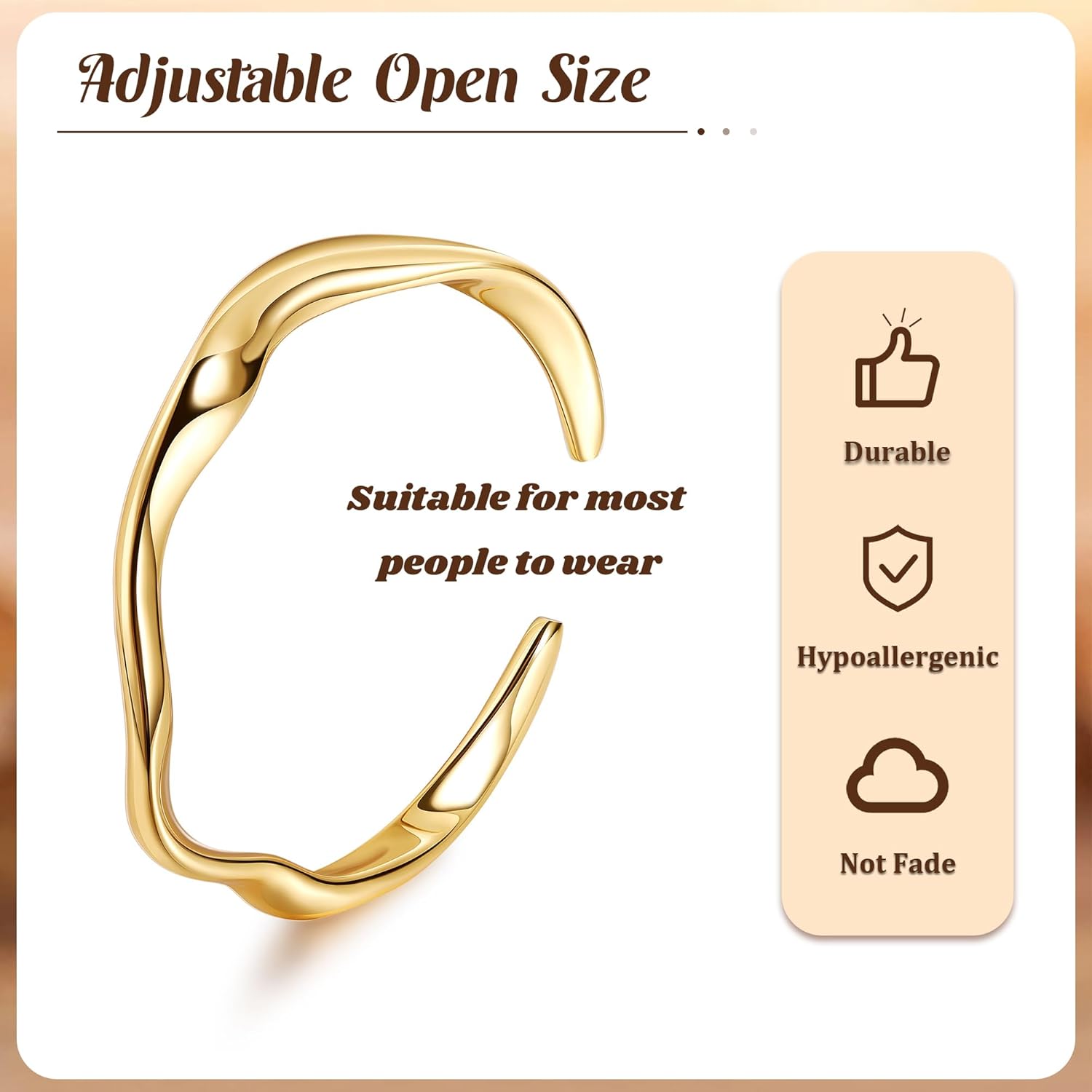 18K Gold Plated Cuff Bracelets for Women Open Adjustable Gold Cuff Bangle Bracelets Thick Hammered Wrist Cuff Bracelets Thin Minimalist Gold Cuff Bracelet - Image 3