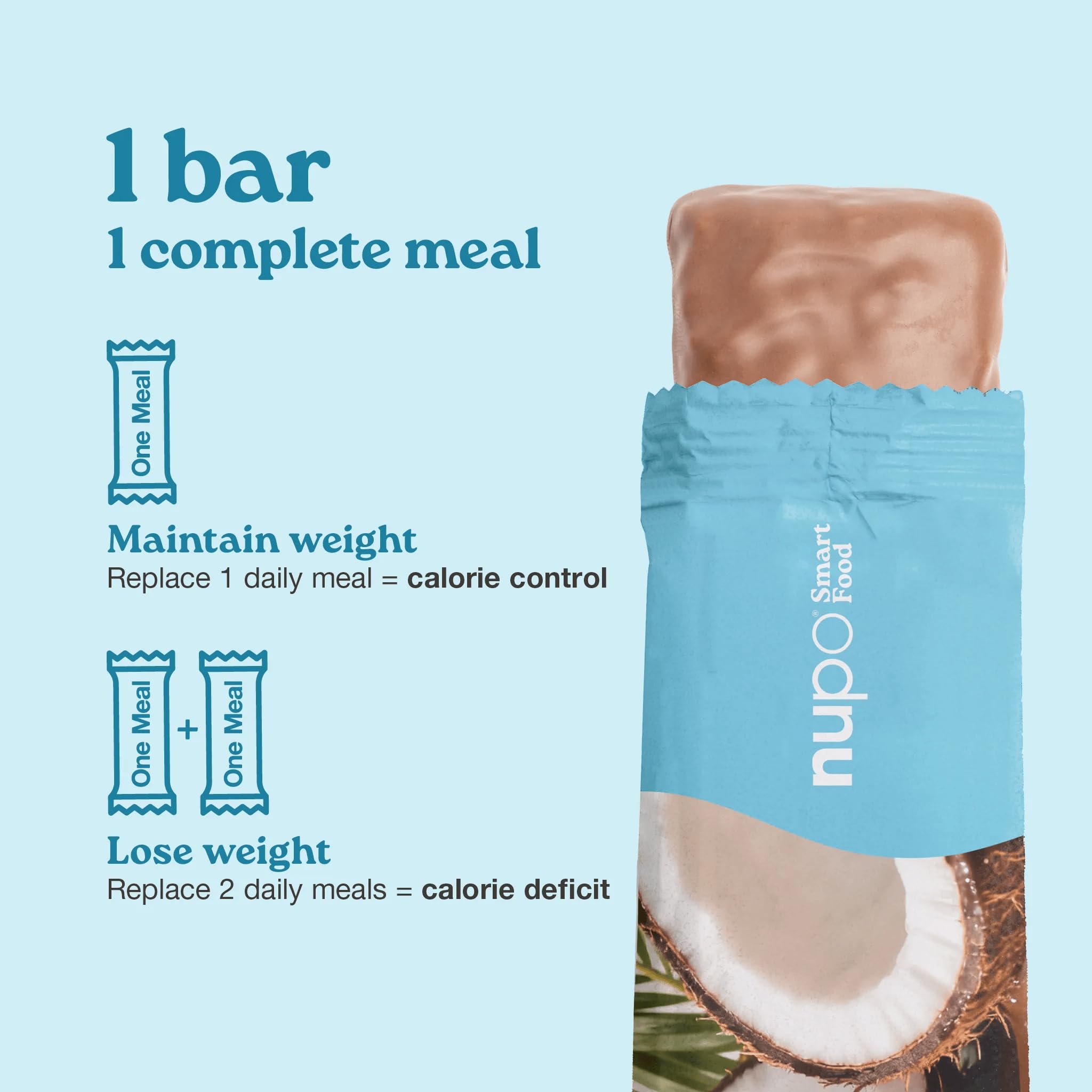 NUPO One Meal Bar - Coconut Crunch Crunch I Barras de reemplazo de comidas sabrosas para un plan de dieta equilibrada I Te ayuda a perder peso I Alto en proteínas I 24 vitaminas y minerales I 15 x 60