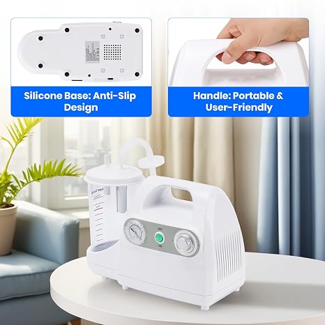 Portable Suction Machine, Electric Phlegm Suction Device, Medical Aspirator with 1000 cc Suction Canister, Tabletop Mucus Machine for Home & Veterinary Use