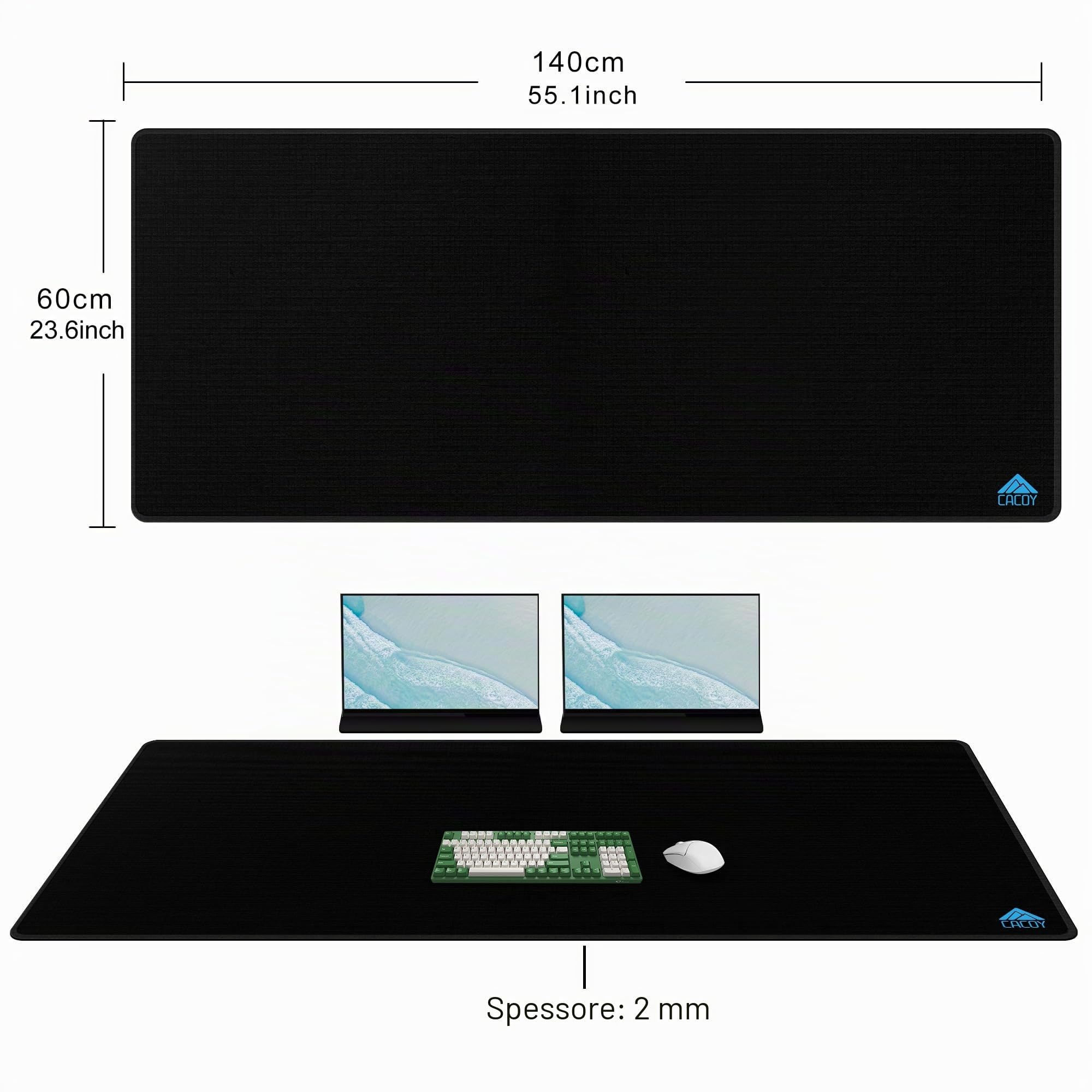 Cacoy 1400x600 mm Tappetino per Mouse da Gioco, XXL Sottomano da Ufficio, Grande Tappetino per il Mouse Antiscivolo, Oversize Tappetino da scrivania per Mouse e Tastiera per ufficio e casa (Nero)