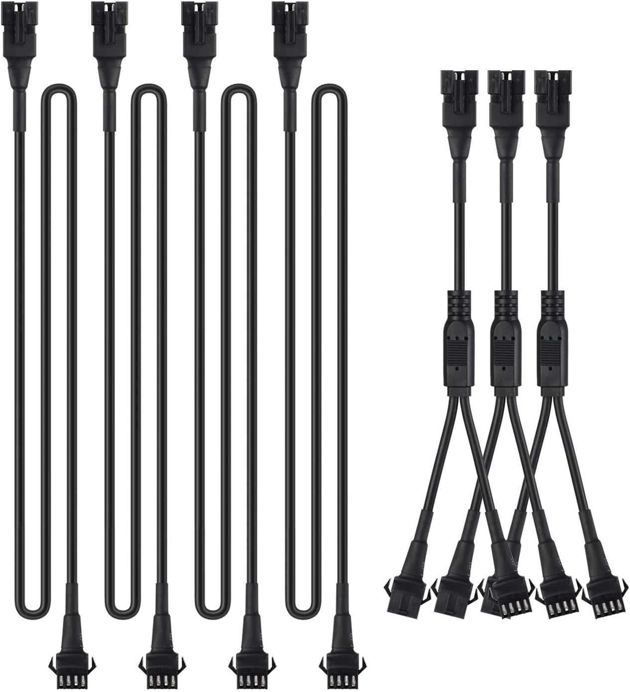 4pcs 2-Feet Extension Cords and 3pcs 2-Way Splitters for Underglow RGB LED Strip Light Kits on Motorcycles Trikes Golf Carts ATVs EXT-2FT