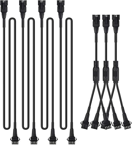 DITRIO 4 cables de extensión de 2 pies y 3 divisores de 2 vías para kits de luces LED RGB subterráneas en motocicletas, triciclos, carritos de golf,