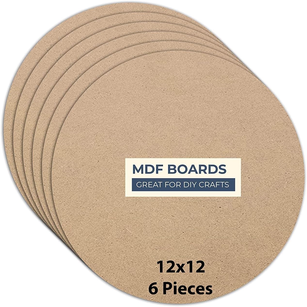 6 Piece Round MDF Boards for Art and Craft, Wood Round MDF Sheets for Craft Work, DIY MDF Cutouts (12 X 12 inch Round)