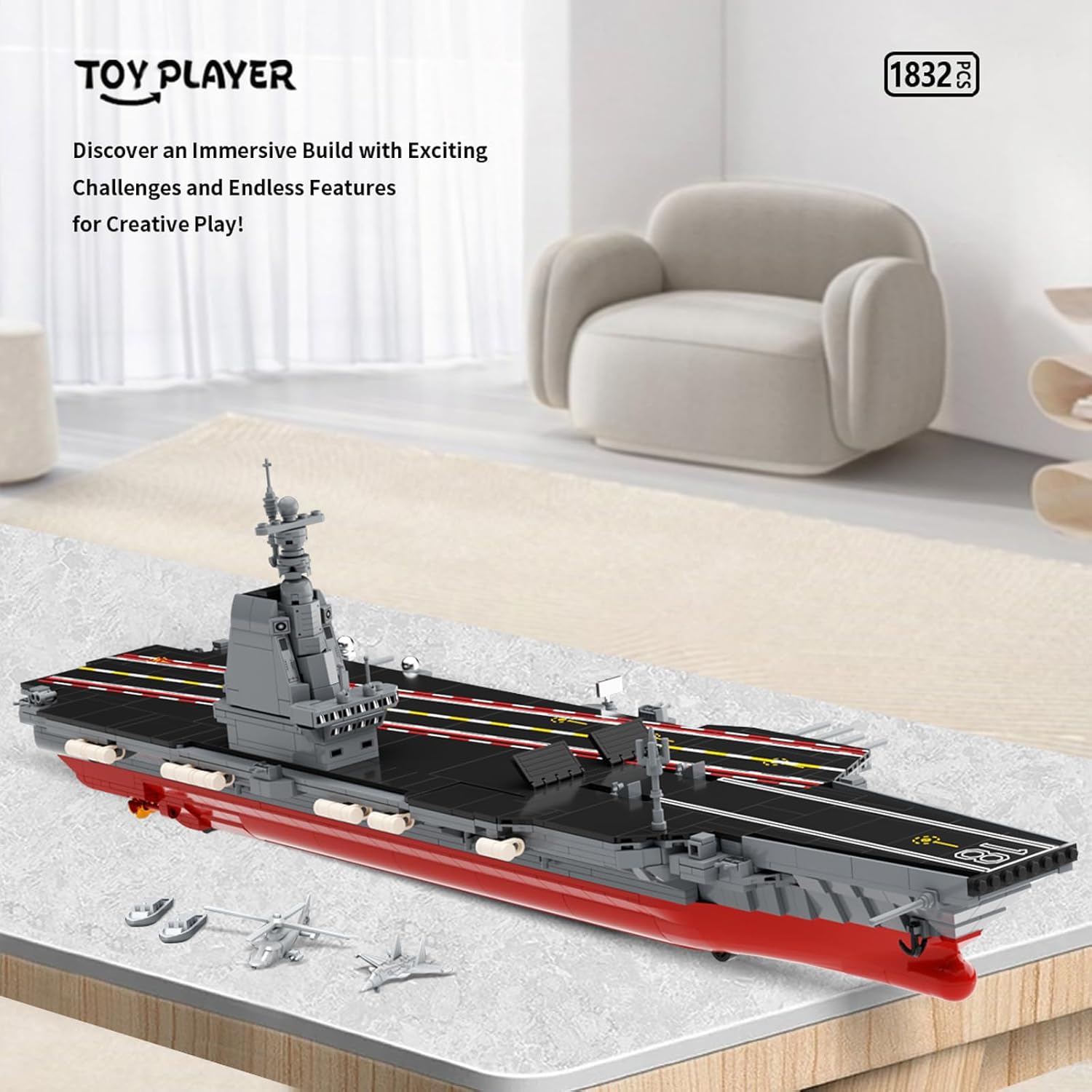 Aircraft Carrier WW2 Military Battleship Building Block Set, Large-SizedCruiser Toy, Military Battle Ship with Helicopter and City Lifeboat, Compatible with Lego Sets for Adults (1514pcs)