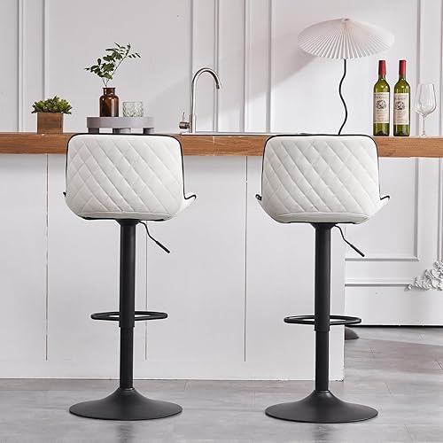 Miniatura 6 de YOUNIKE Juego de 2 taburetes de bar individuales de altura ajustable con respaldo, sillas de bar giratorias modernas de cuero sintético acolchado