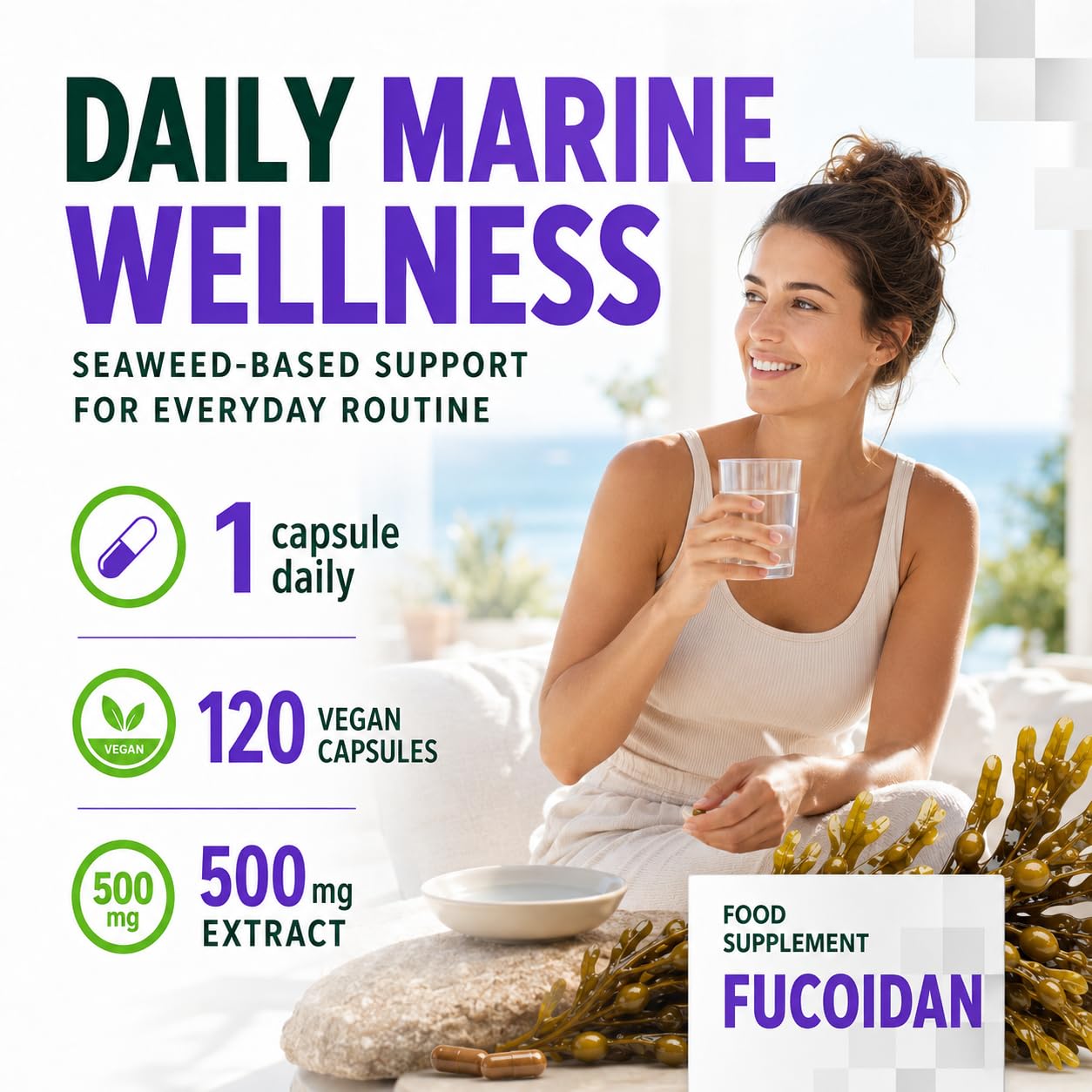Hepatica Fucoidan 100 mg | 10.000 mg Äquivalent | 500 mg 20:1 Blasentang (Fucus vesiculosus) Extrakt | 120 vegane Kapseln | GMP & Laborgeprüft