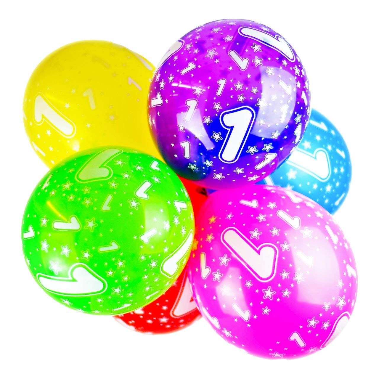 Happium - 12" Latex Assorted Numbers Birthday Balloons, Pack of 10 (Number 1)