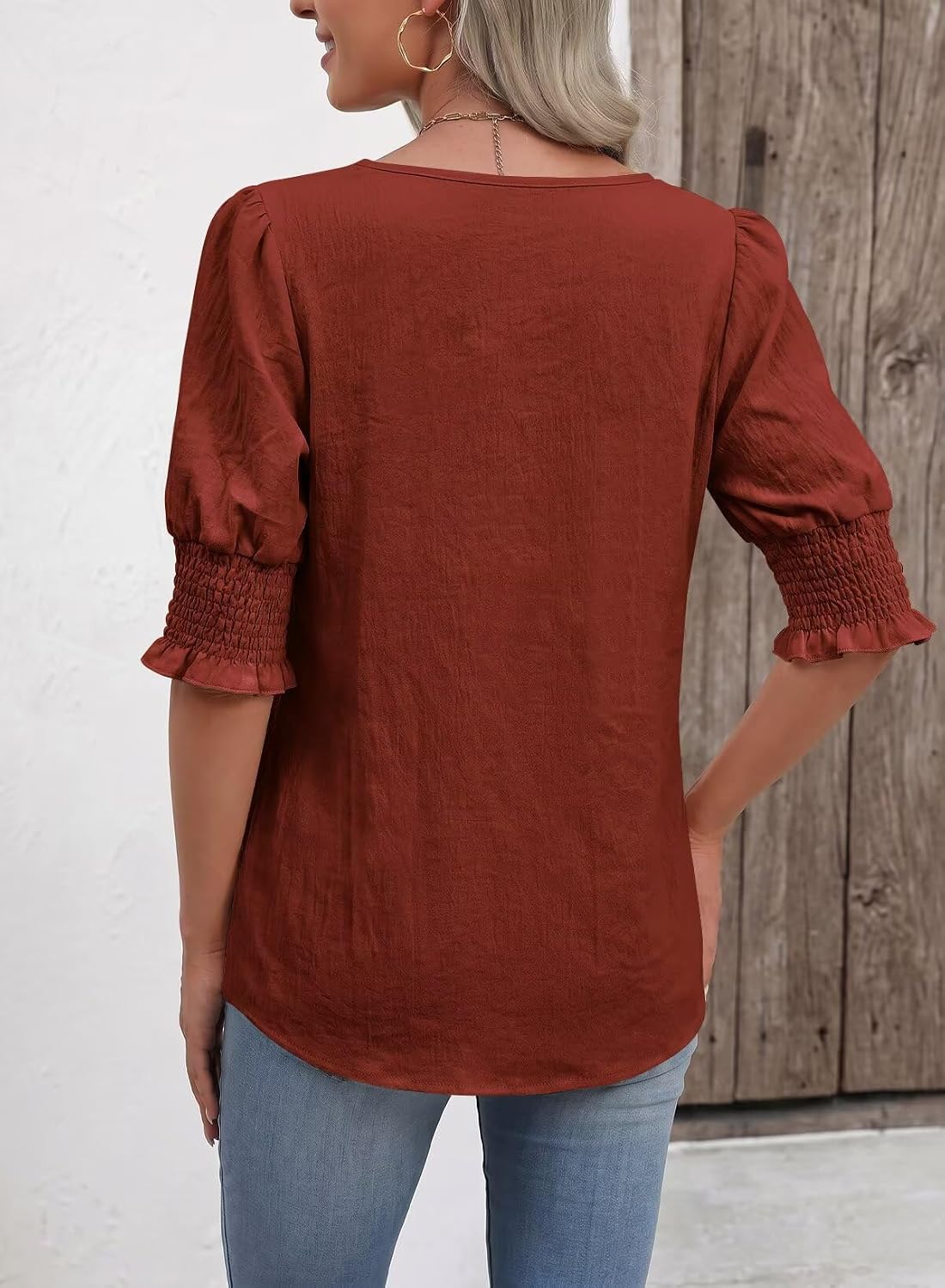 Falechay Womens Summer Tops Short Sleeve Shirts V Neck Lace Casual Loose Fit Blouses Boho Flowy Clothing Trendy 2026