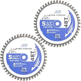 Hojas de sierra circular de 5-1/2 pulgadas (árbol de 10mm) de 48 dientes, paquete resistente de 2 unidades de carburo TCT de corte fino, acabado fino, corte transversal para marcos