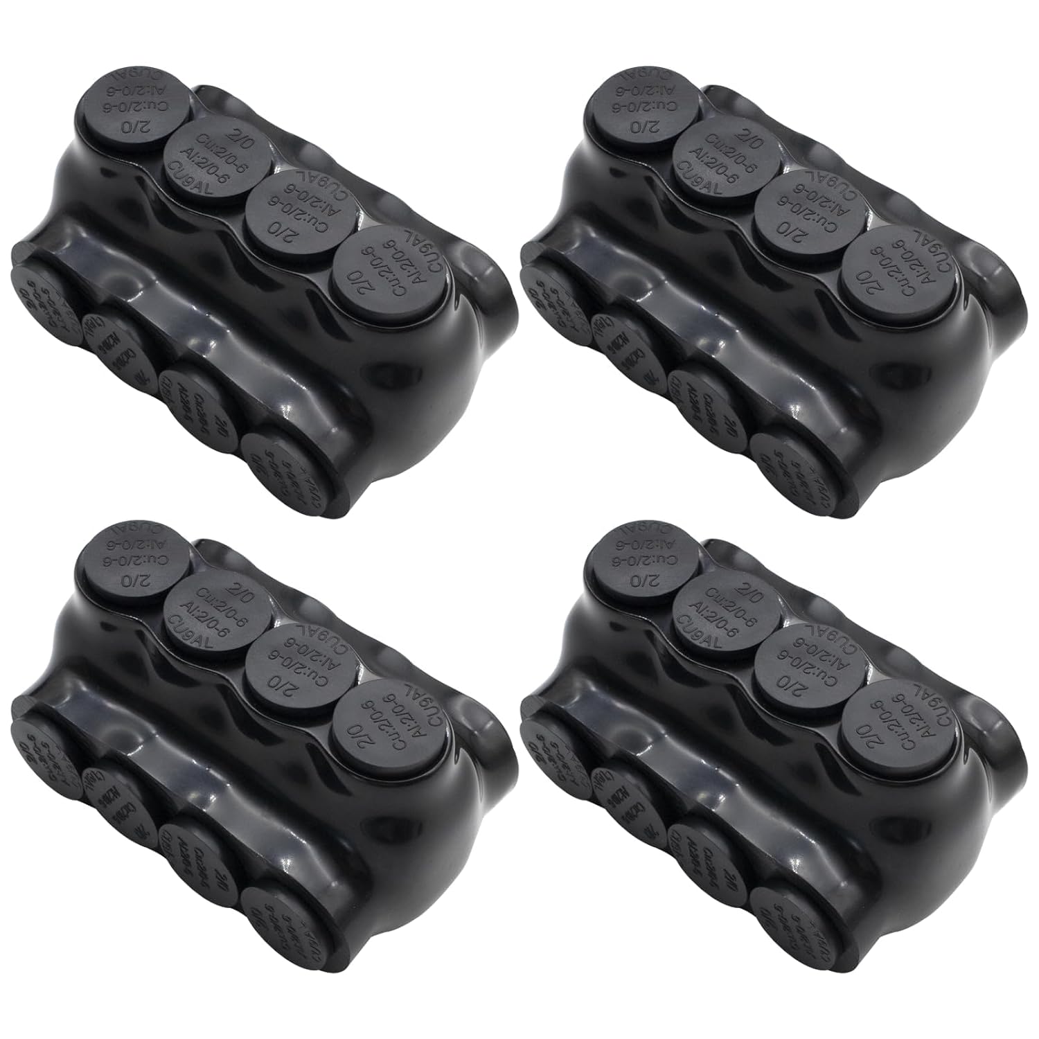 2/0-6AWG Insulated 4 Port Inline Splice Connector Black Wire Connectors,Allen Hex 3/16" Insulated Cable Connectors Pre-Loaded Oxide Inhibitors,UL Listed(4pcs)