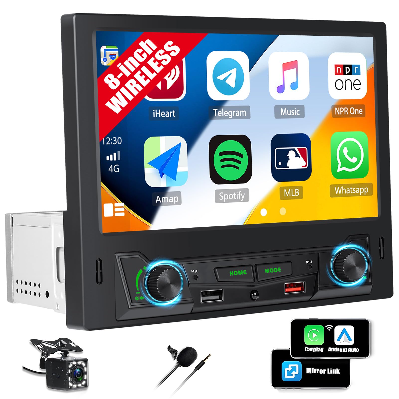 Autoradio 1 Din CAMECHO Avec Écran Tactile 7" - CarPlay Sans Fil, Android Auto, Bluetooth + Caméra De Recul