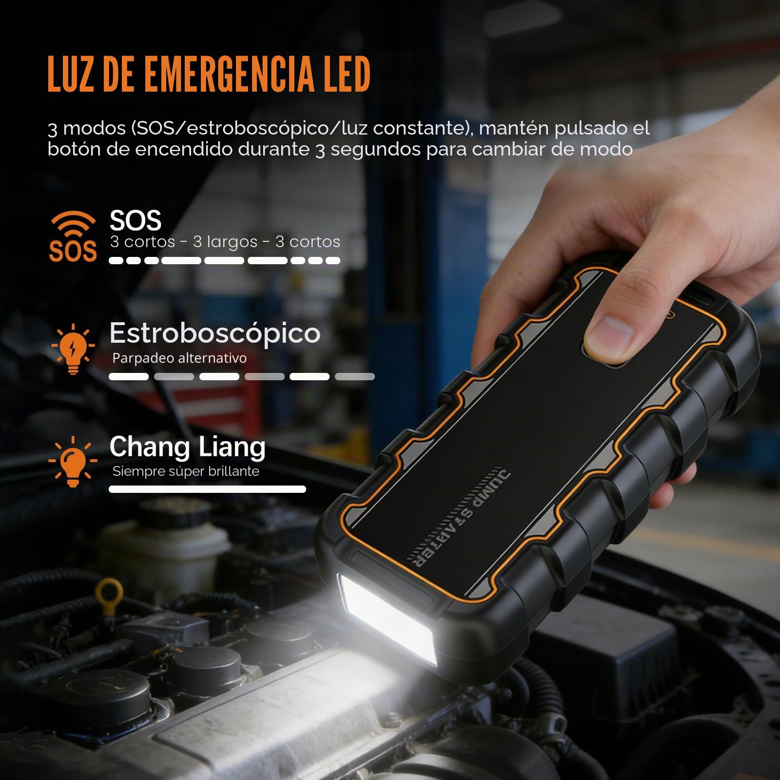 Arrancador De Baterias De Coche, 7000 A, 12 V Booster con Carga Rápida USB Y Linterna LED De Emergencia, Arrancador De Coches para Motor 6.0 L Gasolina O 3.0 L Diesel con Pinzas Bateria Coche
