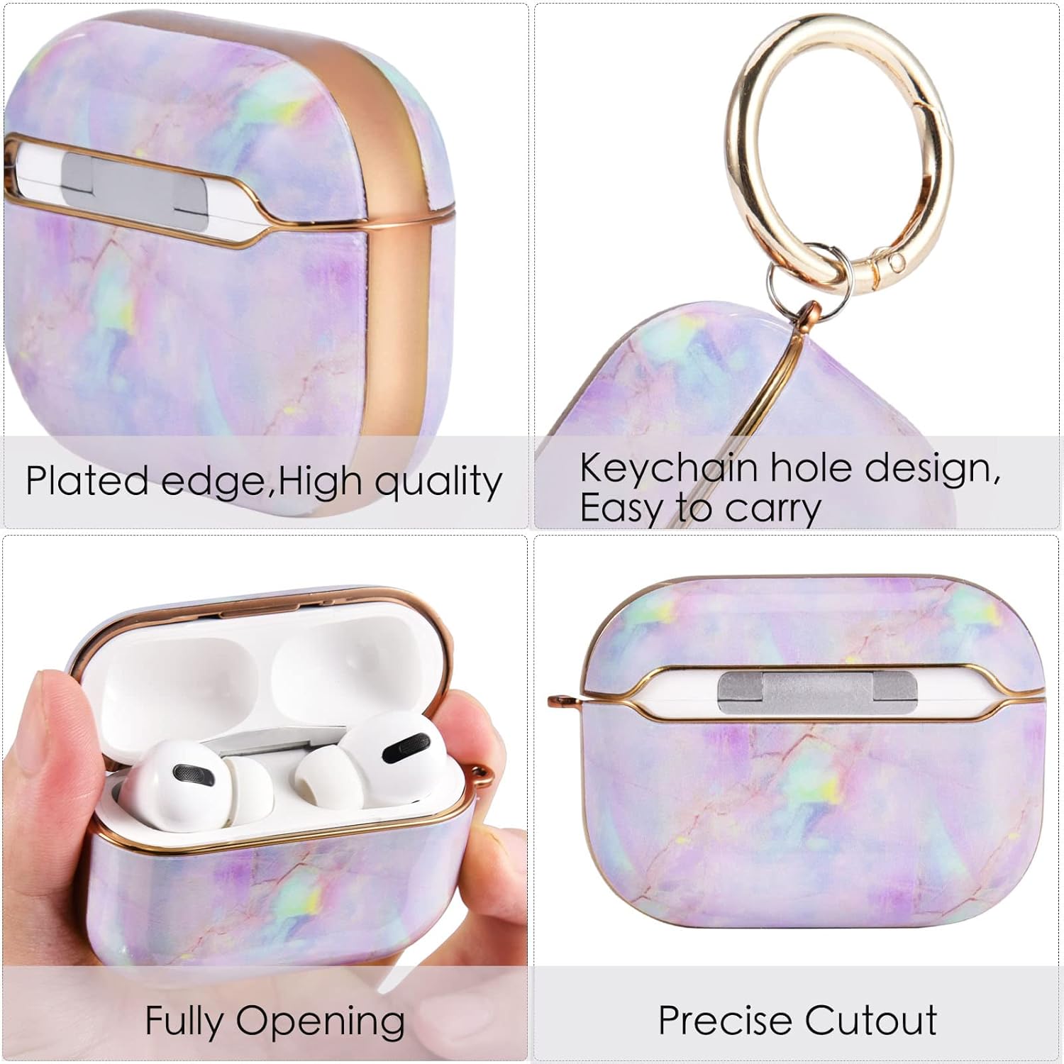 Best OLEBAND Airpods Pro Case with Keychain and Cute Skin,Air Pod Pro Hard Protective Cover and Accessory,Earpods case for Women and Girls,Compatible with Apple iPods Pro Earbuds,Colorful Marble