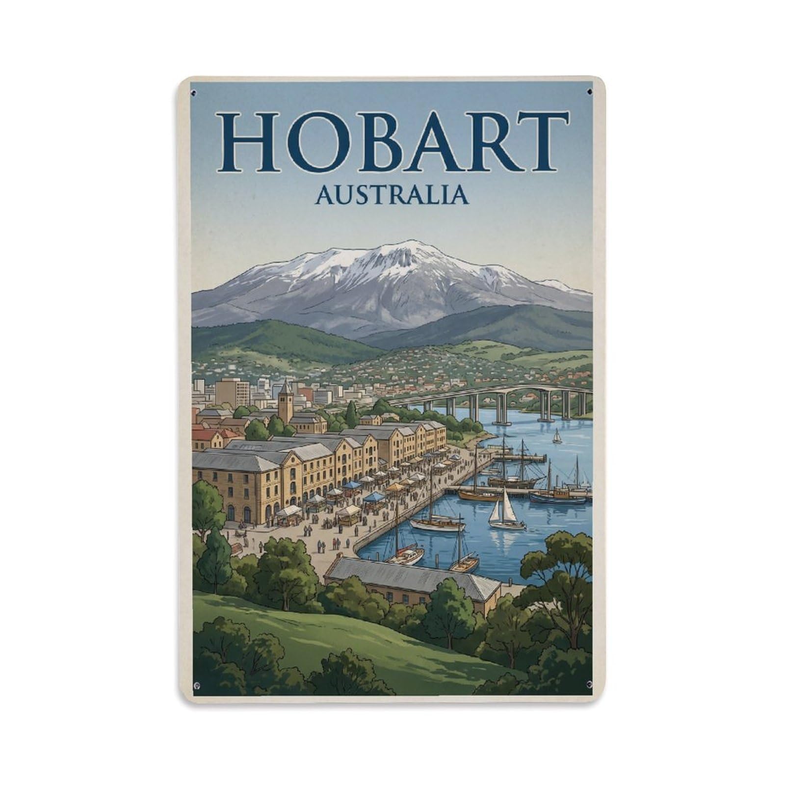 Australia Hobart Retro Travel Metal Tin Sign Plaque Wall Decor for Cafe, Club Bar, Office, Garden Metal Poster 8x12Inch