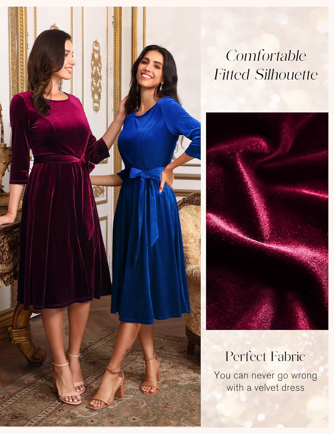 DRESSTELLS Velvet Cocktail Dress for Women, 2025 Winter Christmas Holiday Dress, 3/4 Long Sleeves Party Formal Gala - Image 6