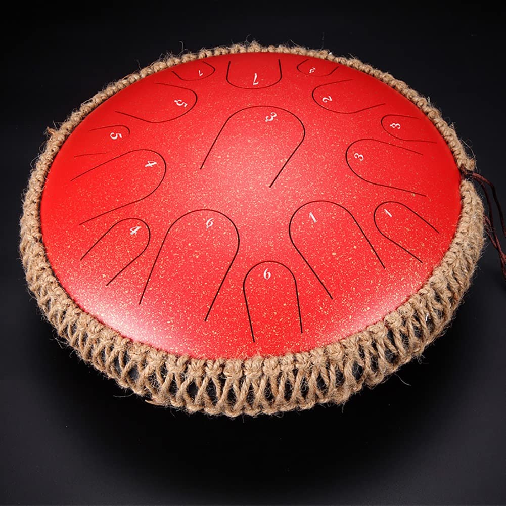 15-nutowy stalowy bęben językowy D Tone z zestawem upominkowym, 14-calowy bęben perkusyjny Handpan do jogi (kolor: czerwony w kropki)