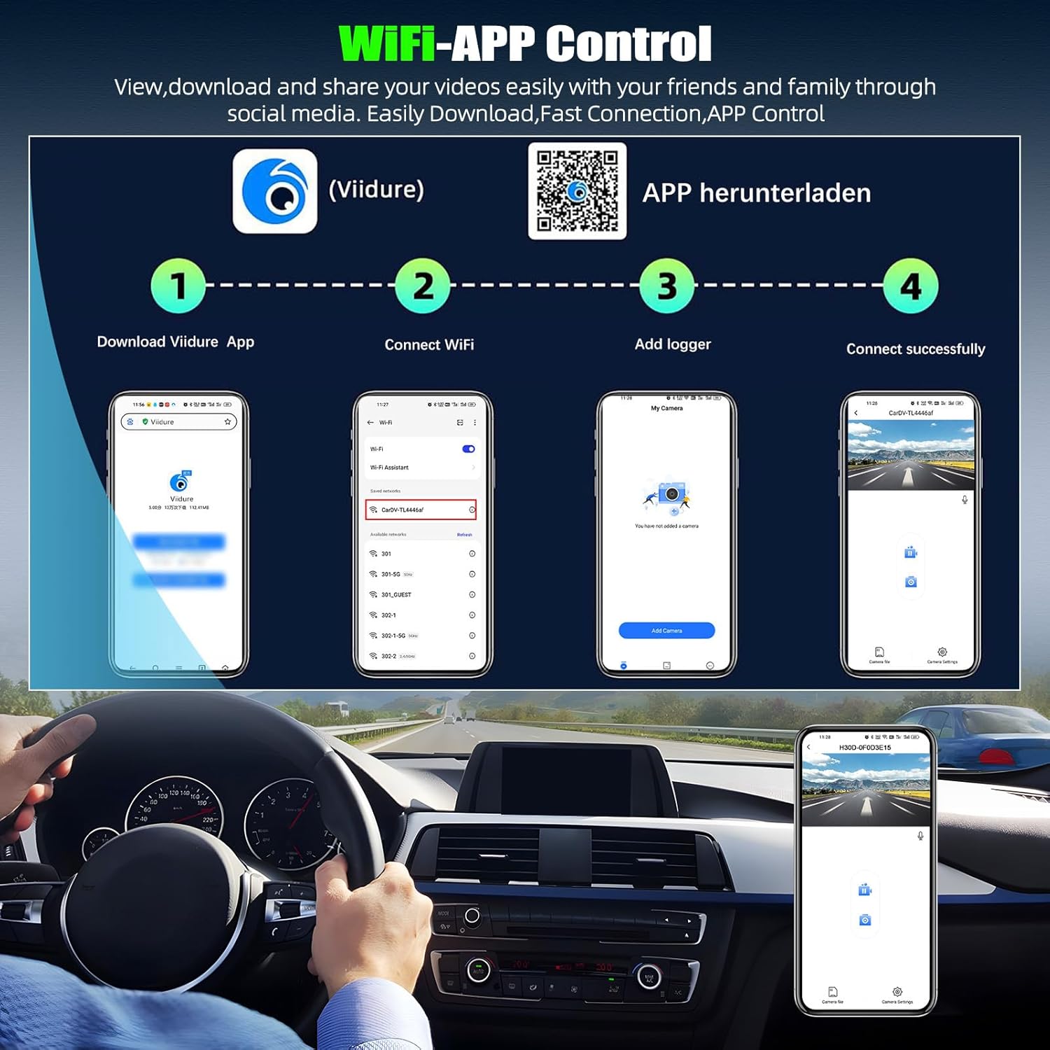 360°View 5 Channel Front and Rear Inside,3 Inch Dash Camera for Cars Car Camera with Infant Safety,APP Control,IR Night Vision,Loop Recording,G-Sensor,Parking Assistance,24H Parking Monitor