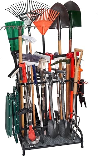 Organizador de herramientas de jardín, estante de herramientas de patio que sostiene 55 herramientas de mango largorastrillosescobas para