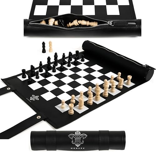 Jeu d’échecs de Voyage Pliable en Cuir MONARK