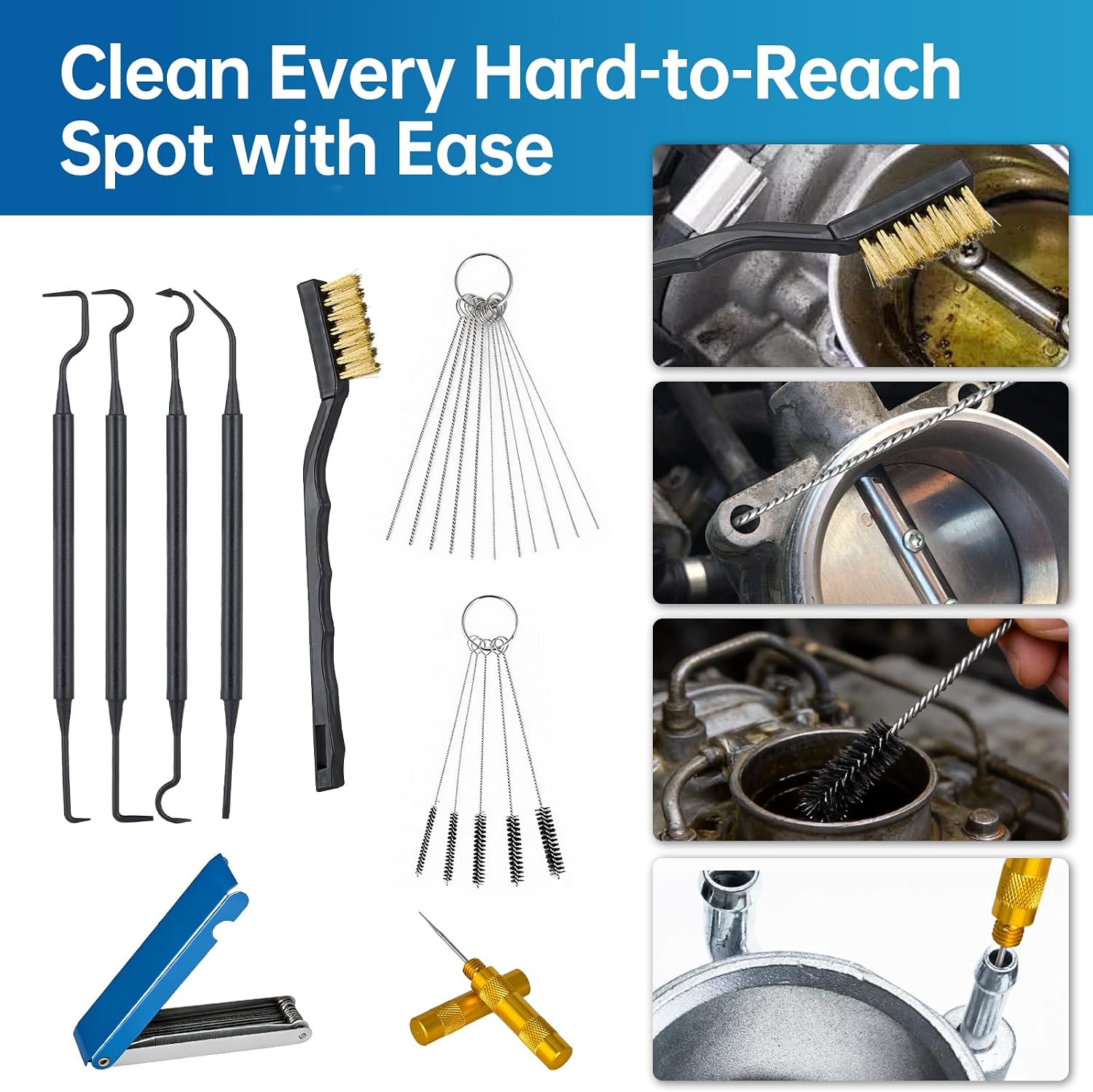 Carburetor Cleaning Kit, Throttle Body Cleaner Carb Cleaning Small Engine Carburetor Tools for Motorcycle ATV and Welding Tip, Carburetor Jet Cleaning Tool Spray Brush for Paint Airbrush Cleaning Kit