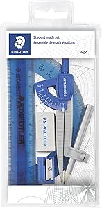 STAEDTLER Student Math Set - Essential School Supplies with 6-Piece - Compass, 6in Ruler, 180° Protractor, Pencil, Eraser &amp; Sharpener in Zippered Storage Pouch