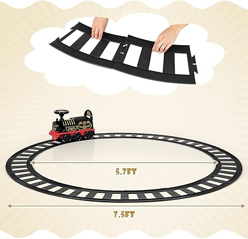 Vista 32 de OLAKIDS Tren de paseo para niños con pista, juguete eléctrico de 6 V con luces y sonidos, reposapiés retráctil, almacenamiento debajo del asiento