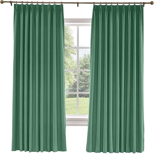 Drapifytex Pinch Pleated Drapery Faux Linen Blackout Lined Curtain for Living Room Panel, Peacock, 72 Inches Width by 96 Inches Length