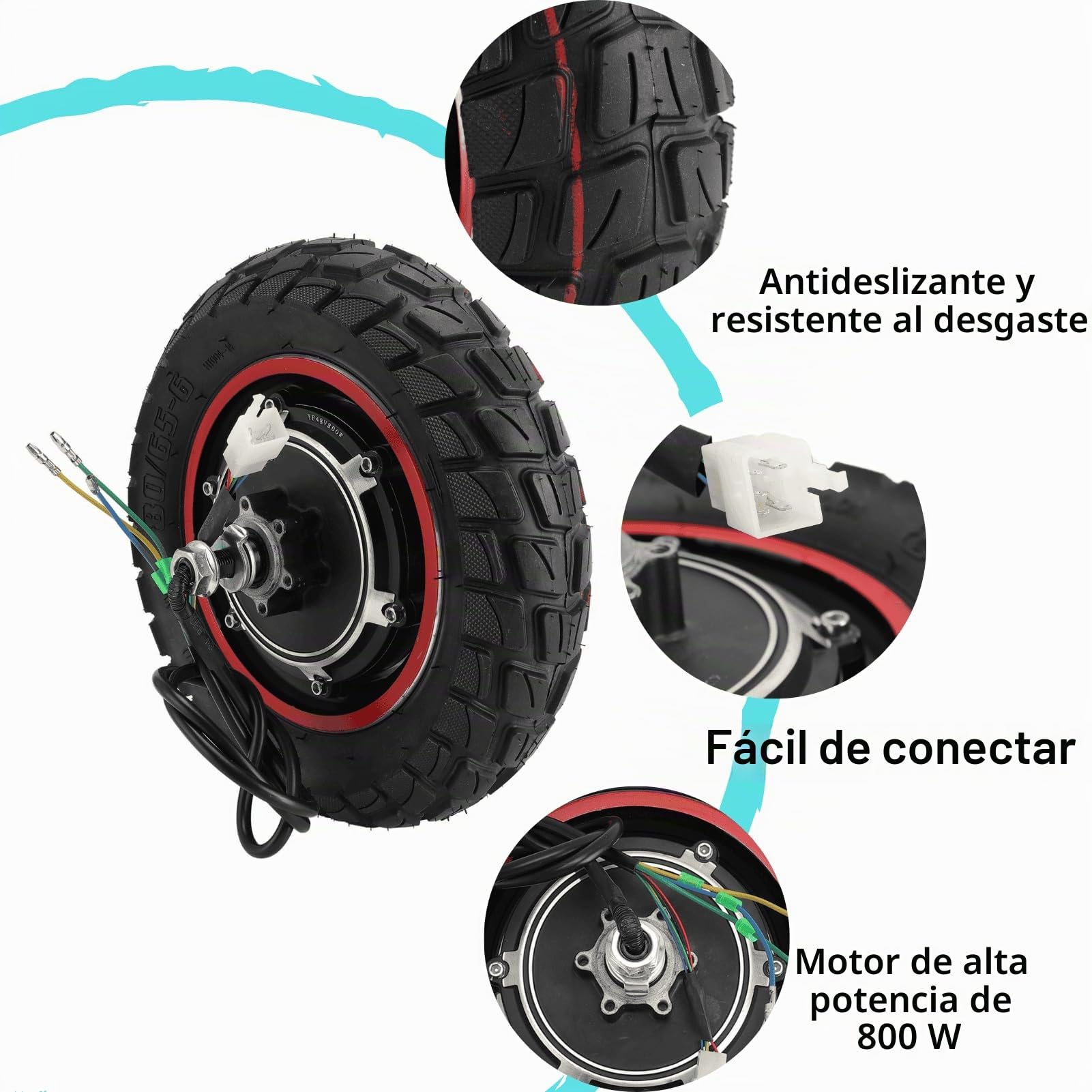 Motor de Cubo para Kugoo M4 M4Pro, 48V 800W Neumático de Rueda Motriz Trasera de Goma Motor de Scooter con Neumáticos para Scooter Eléctrico