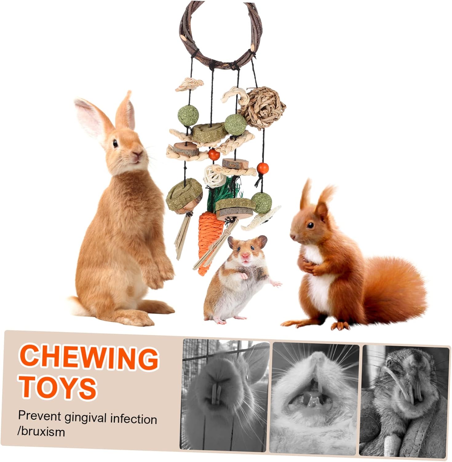 Bunny Chew Toys for Small Pets Hanging Toys with Balls for Cage Decoration and Dental Health for Rabbits Hamsters and Other Small Animals