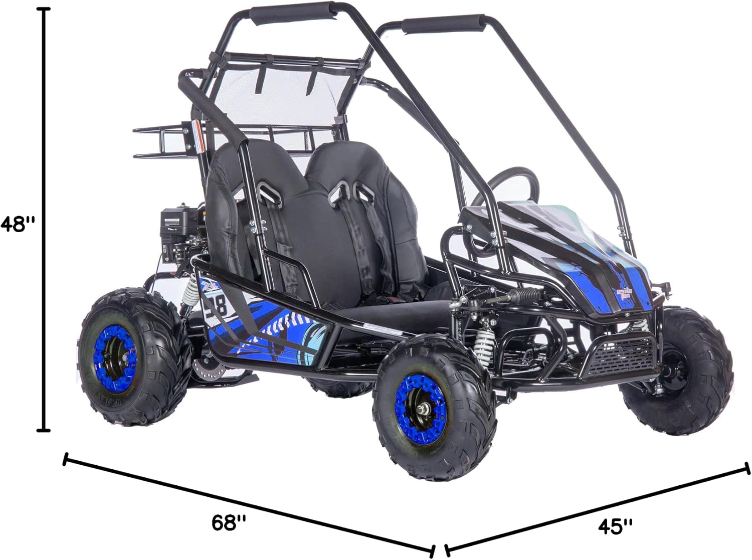 MotoTec Mud XL 212cc 2 Seat Go Kart Full Suspension Blue