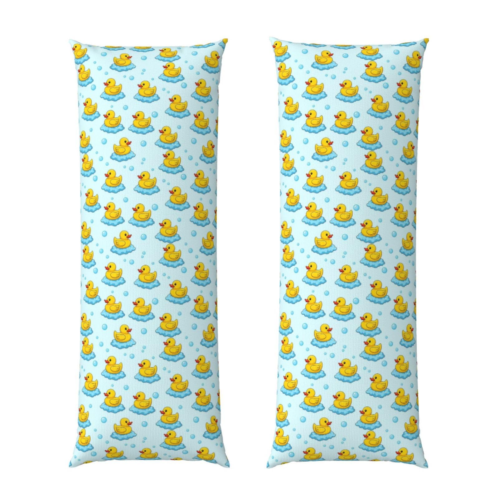 Long Pillow Cover 20x54, Yellow Rubber Ducks Bubbles White, Cozy Microfiber Pillowcase with Zipper, Soft Breathable Protector for Bed Sofa Couch Decoration
