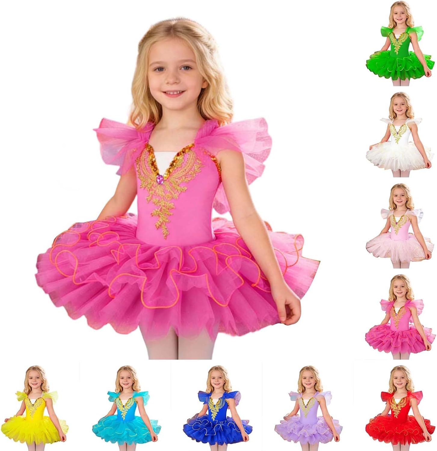 Girls Toddler Ballet Dance Dress Leotards with Skirt Flutter Sleeve Ballet Ballerina Outfits Leotards Dance Dress