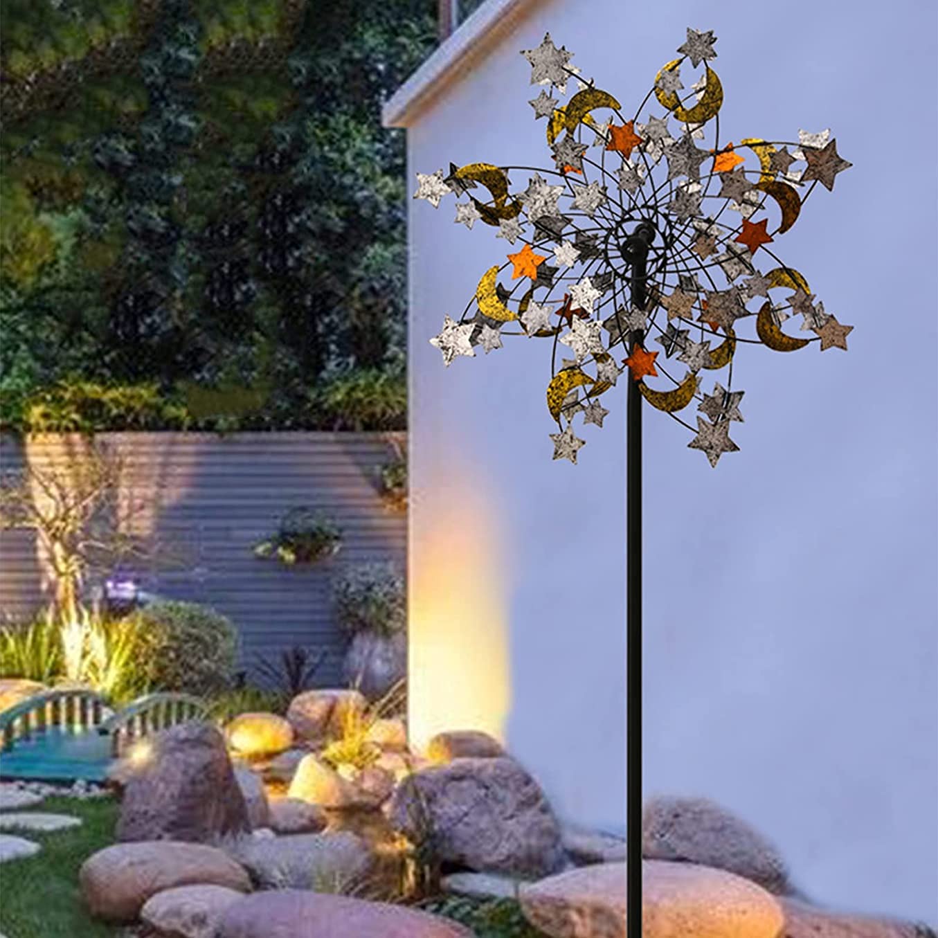 Molino de Viento Unique and Magical Metal Windmill Spinner de viento de Metal 360 grados Escultura de viento doble adecuado para patio cinético Decoraciones artísticas Molino de viento Idea de regal