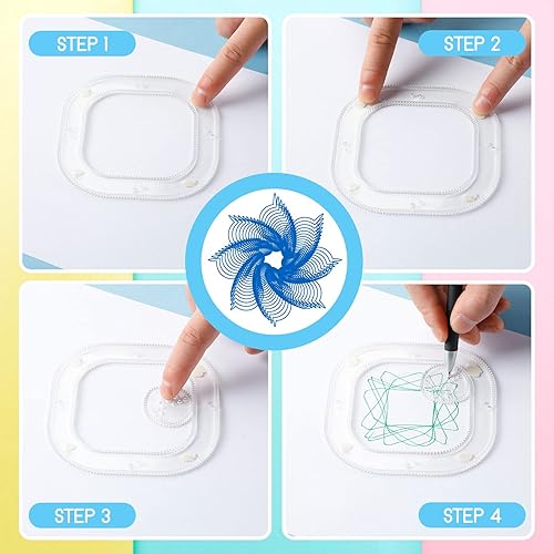 Miniatura 3 de Regla geométrica de engranaje de arte en espiral, 18 unidades, plantilla de círculo en espiral transparente, regla de plástico, plantillas de curva