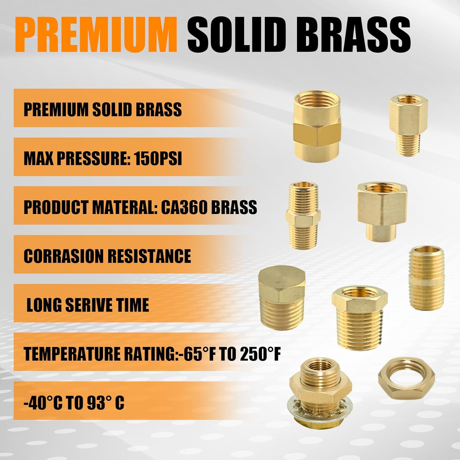 95PCS Brass Pipe Fittings Assortment Kit NPT Adapter,Hex Nipple,Hex Coupling,Reducer Bushing,Reducer Busing, Close Nipple, Hex Head Plug,BulkHead Nut&Bulk Head NPT Fittings Kits