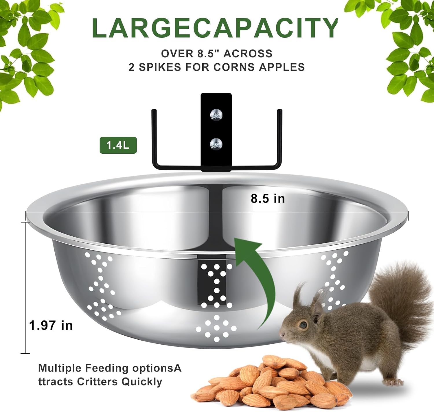 Squirrel Feeders for Outside, Metal Squirrel House for Outdoor, Durable Bowl Tree Mounted of Chipmunk Feeder, Squirrel Food for Backyard Squirrels Hold Corn, Corn Cob, Peanuts (8.5Inch